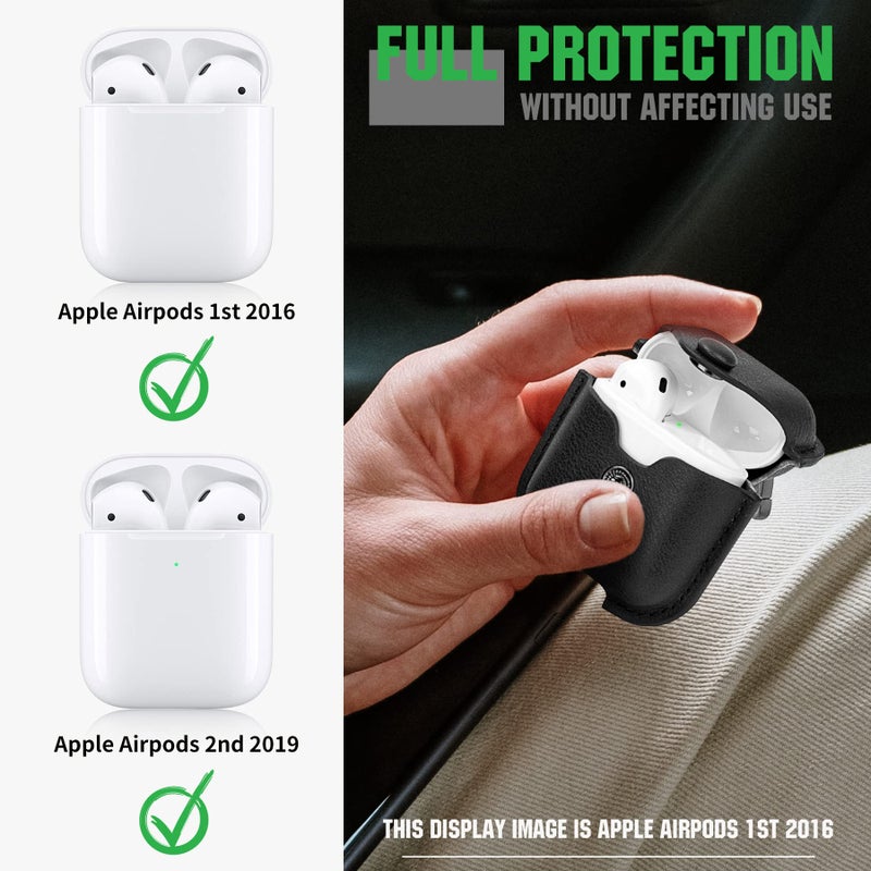 PG6 Leather Case for Airpods with Keychain, Premium Leather Vintage Portable Shockproof Protective Cover for Apple AirPods 1 and AirPods 2 Charging Case - Image 2